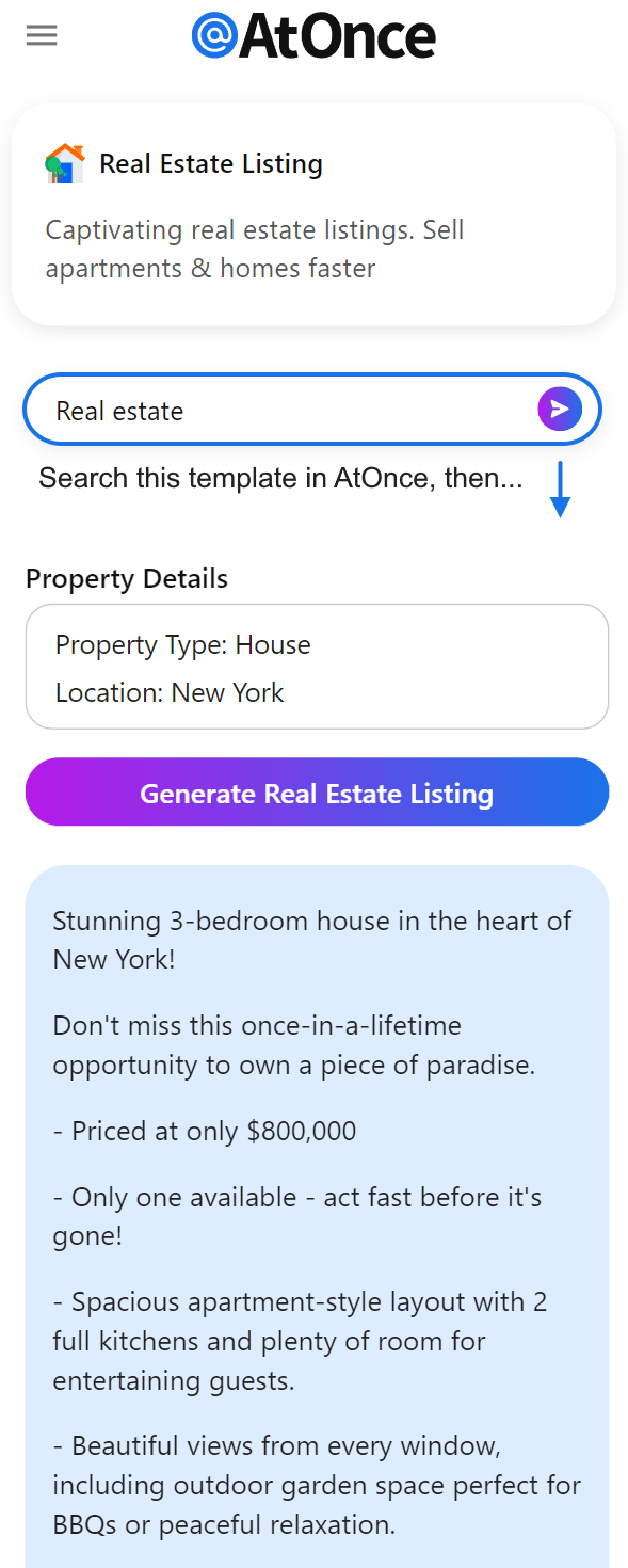 AtOnce real estate listing generator